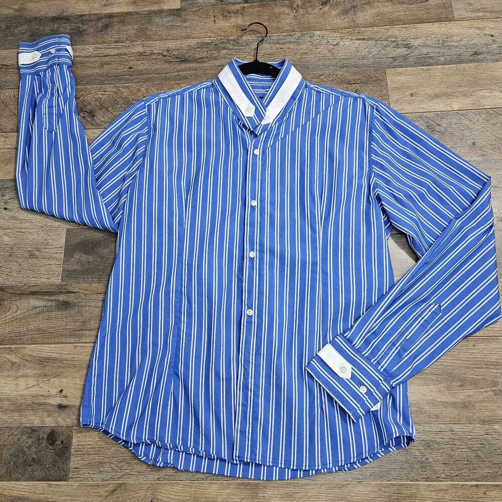 Umberto Zebra Shirt Mens Large Blue White Striped‎ Long Sleeve Cotton Career